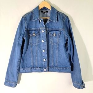 HUDSON LA Women's Trucker Denim Jacket Sz L/XL Button Front Pockets 100% Cotton